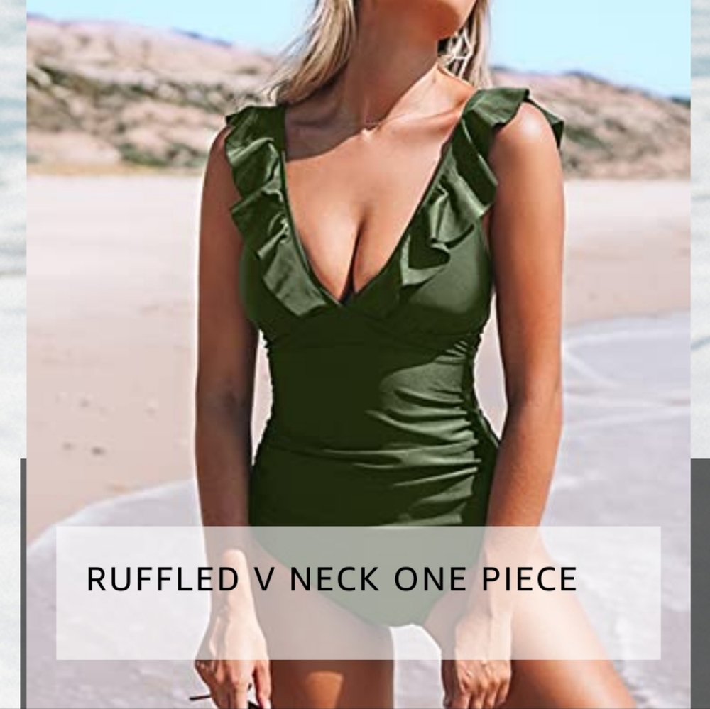 Green one piece Ruffled Lace swimsuit